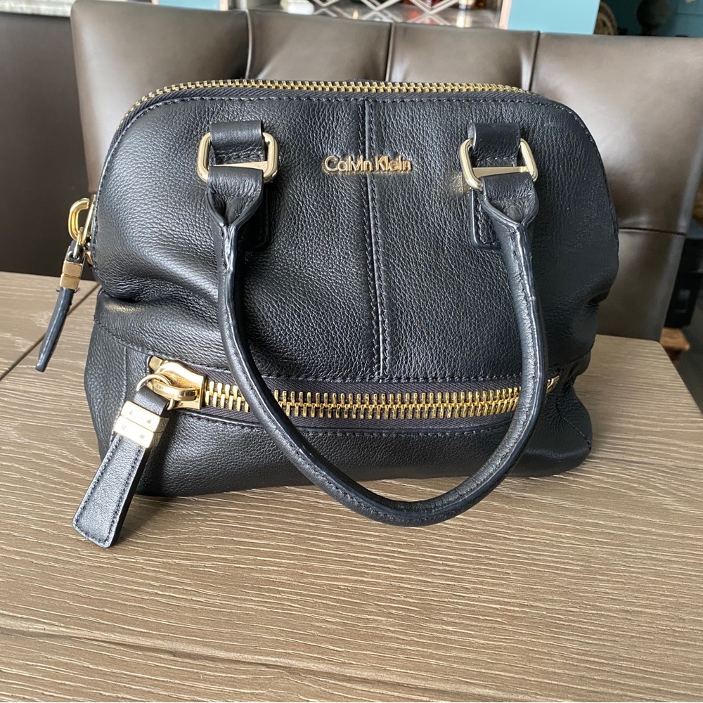 Calvin Klein Double Handle Leather Handbag - Black